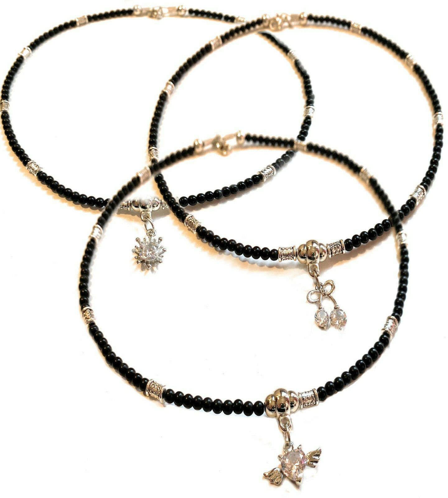 Collana da donna di perle nere con ciondolo zirconi catenina lunga 45 cm