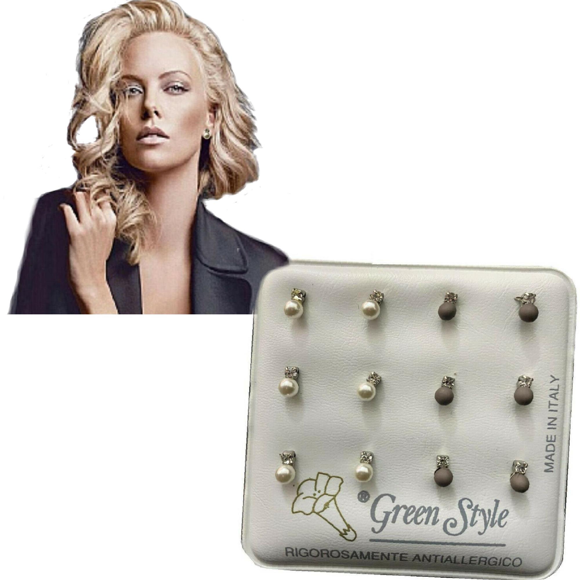 Set 6 Orecchini di perla con zirconi swarovski piccoli da donna piercing lobo
